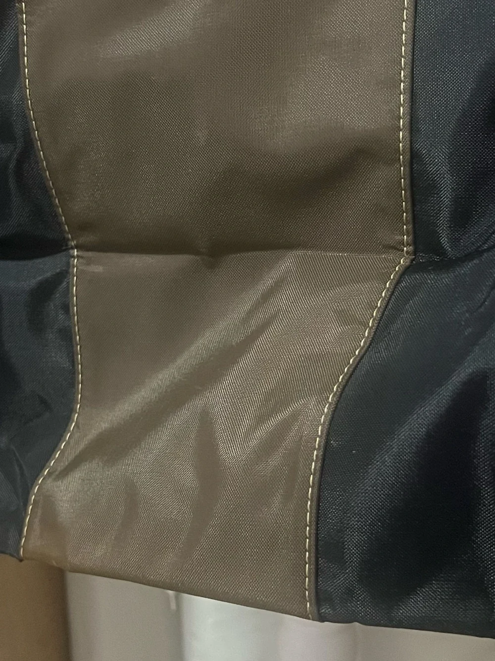 Longchamp Le Pliage Large Tote - Black with Olive Center Panel and Brown Trim